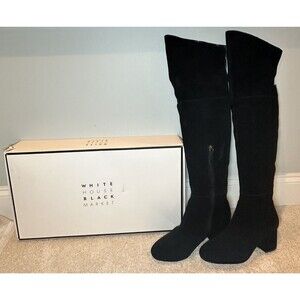 White House Black Market Zahra Black Suede Over The Knee Block Heel Boots Size 9